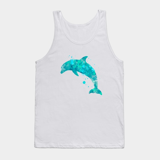 Turquoise Dolphin Watercolor Painting Tank Top by Miao Miao Design